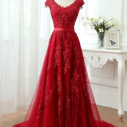 E418 Charming Red Tulle Applique Lace Prom..