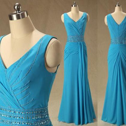 A59 V Neck Blue Long Mermaid Evening Gowns,empire..