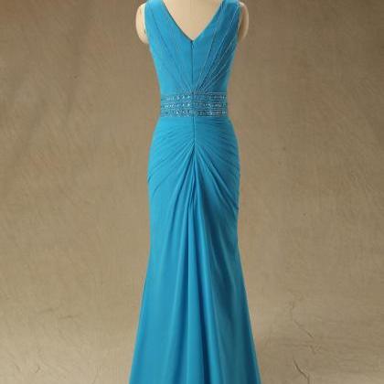 A59 V Neck Blue Long Mermaid Evening Gowns,empire..