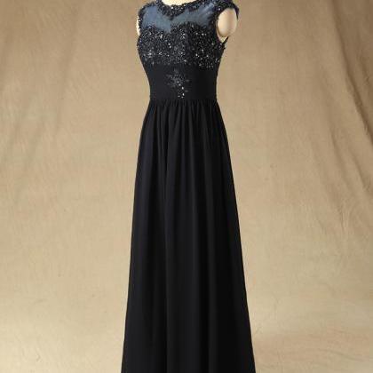 A63 Scoop Sleeveless Black Long Prom Gowns Evening..
