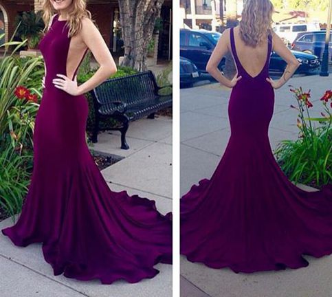 S65 Stylish Purple Mermaid Open Back Sweep Train Long Prom Dress,long Prom Dress,backless Prom Dress,prom Dress