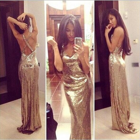 gold shiny prom dresses