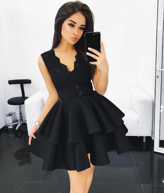 Black Formal Dresses Short With Sleeves ...