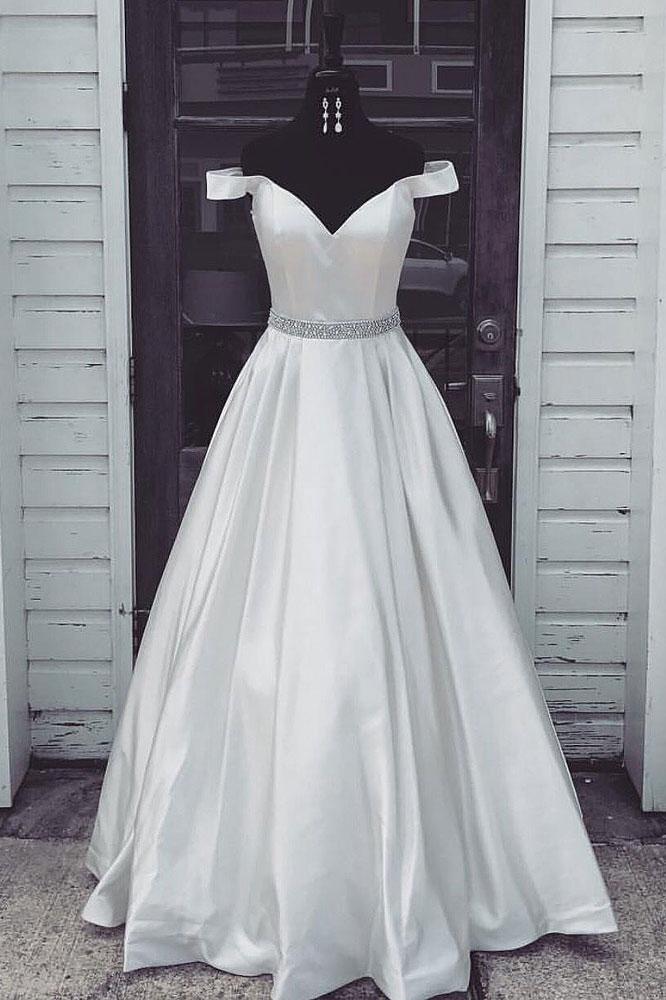 off the shoulder long white dress