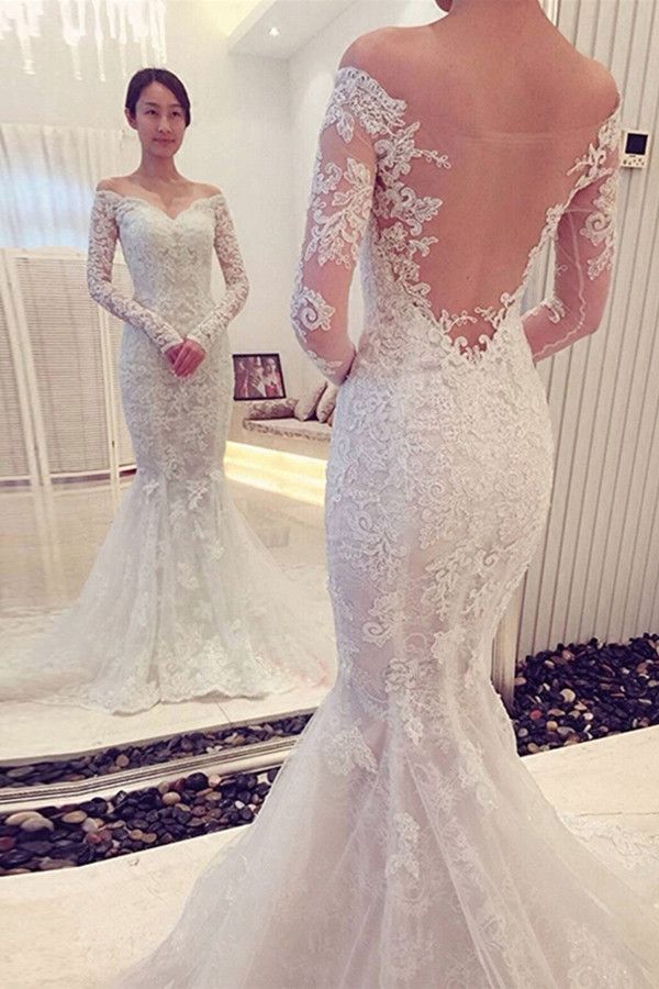 backless lace sleeve wedding dress