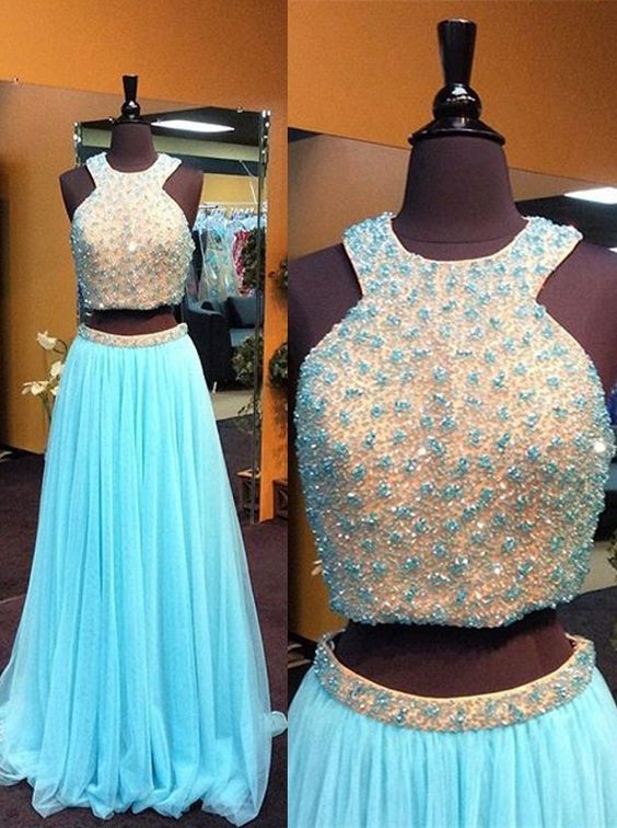 D227 Charming Prom Dress,two Pieces Prom Dress,tulle Prom Dress,beading Prom Dress,a-line Evening Dress
