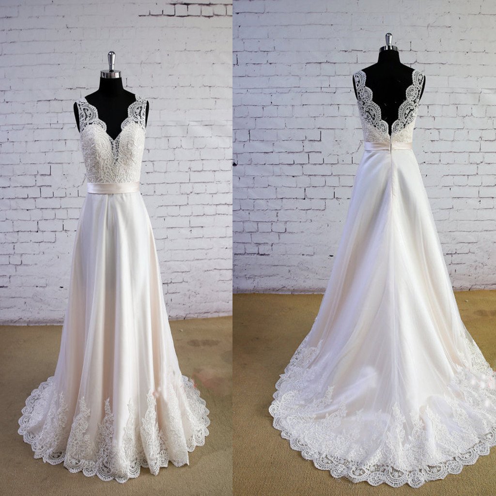 v neck v back wedding dress