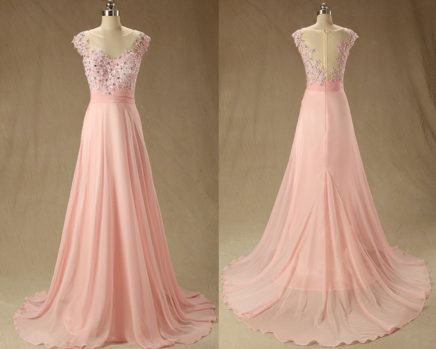 A52 Real Photos A Line Long Chiffon Prom Dress,empire Handmaded Beaded Evening Prom Gowns,bridesamaid Dresses