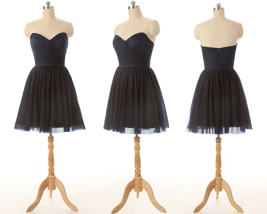 Black Tulle Sweetheart Short A-line Tulle Bridesmaid Dress, Homecoming Dress, Cocktail Dress