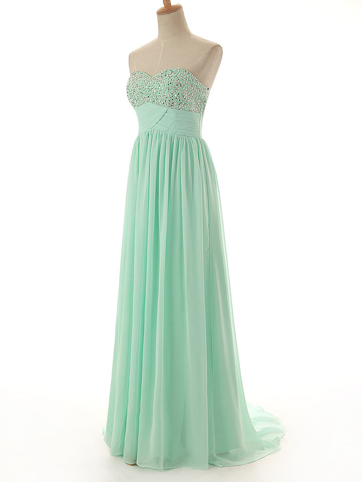 A88 Sweetheart Beaded Long Chiffon Evening Gowns,Mint Chiffon Prom ...