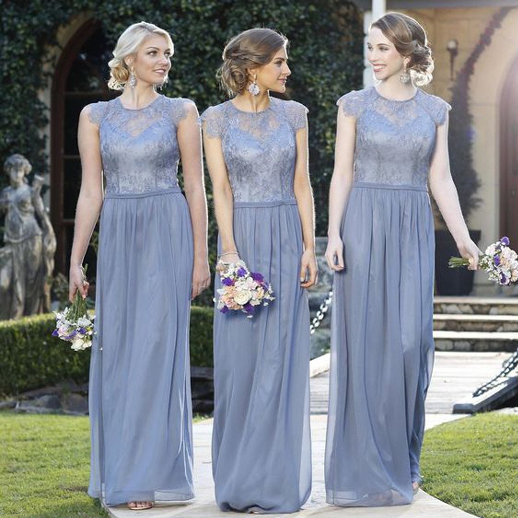 dusty grey blue bridesmaid dresses