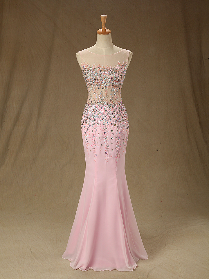 A80 Pink Long Chiffon Bridesmaid Dresses,Heavy Handmade Beaded Long ...