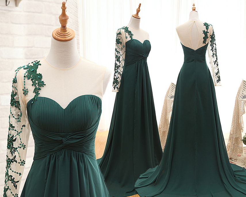 A91 Hunter Green Long Evening Gowns, Prom Dresses, Real Photos Prom